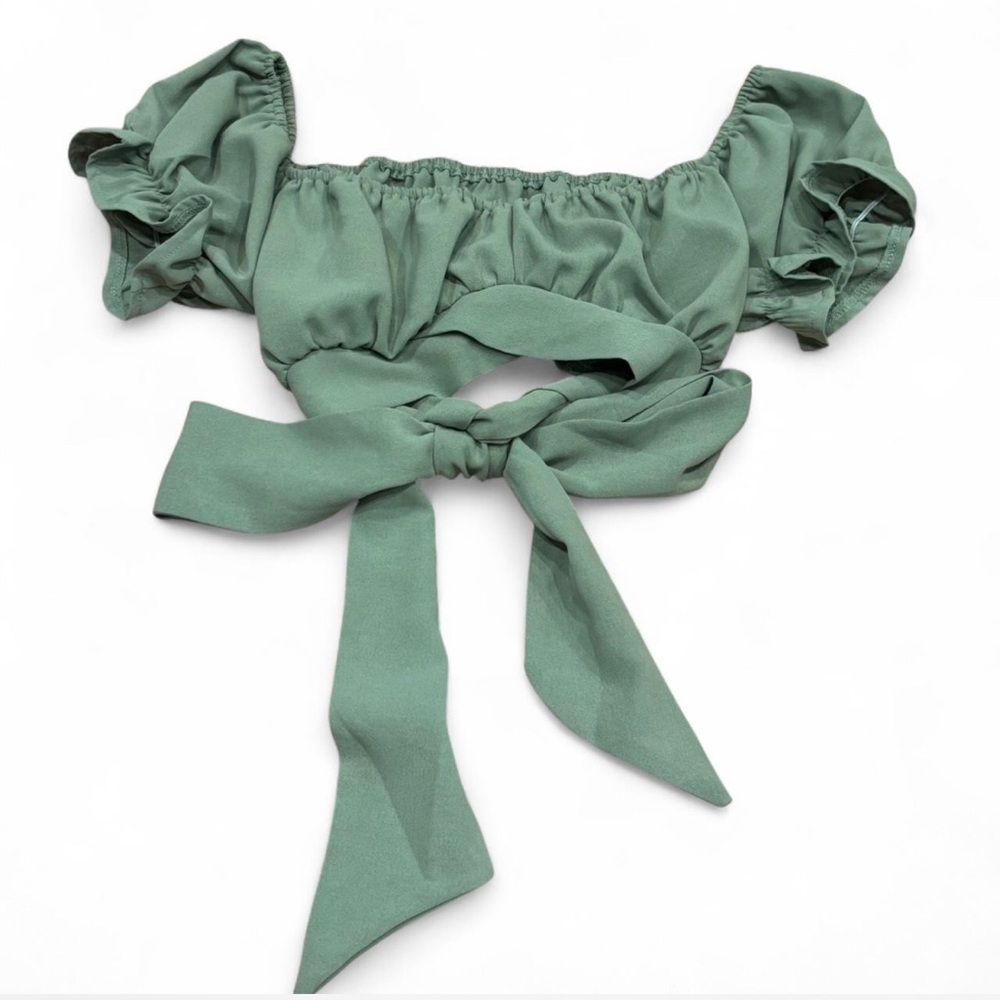 SHEIN Sage Green Ruched Crop Top
